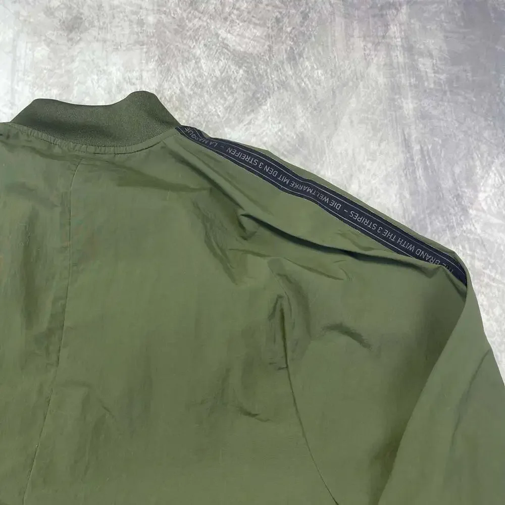 Adidas Originals Men's Green Bomber Jacket with Tape Logo Size M